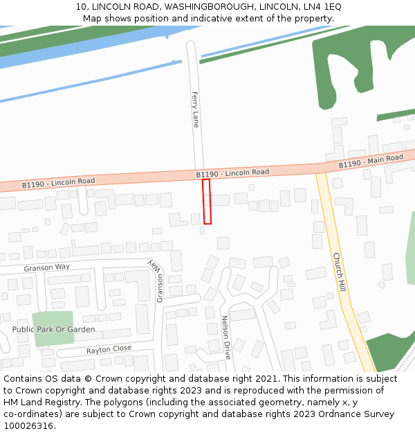 10, LINCOLN ROAD, WASHINGBOROUGH, LINCOLN, LN4 1EQ: Location map and indicative extent of plot