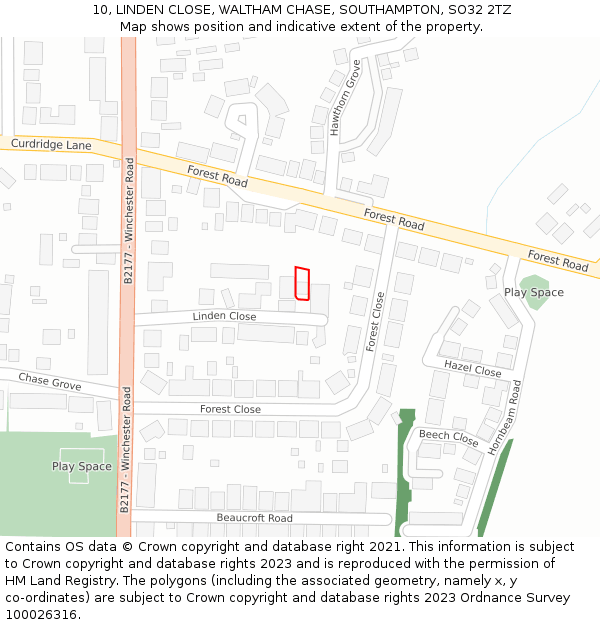 10, LINDEN CLOSE, WALTHAM CHASE, SOUTHAMPTON, SO32 2TZ: Location map and indicative extent of plot