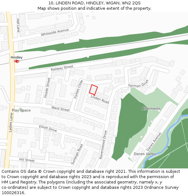 10, LINDEN ROAD, HINDLEY, WIGAN, WN2 2QS: Location map and indicative extent of plot