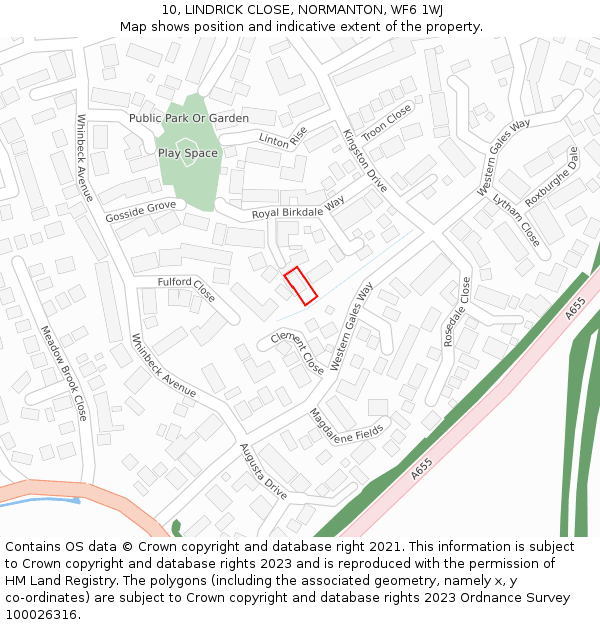 10, LINDRICK CLOSE, NORMANTON, WF6 1WJ: Location map and indicative extent of plot