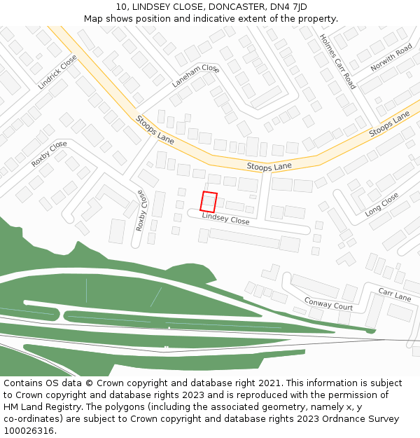 10, LINDSEY CLOSE, DONCASTER, DN4 7JD: Location map and indicative extent of plot