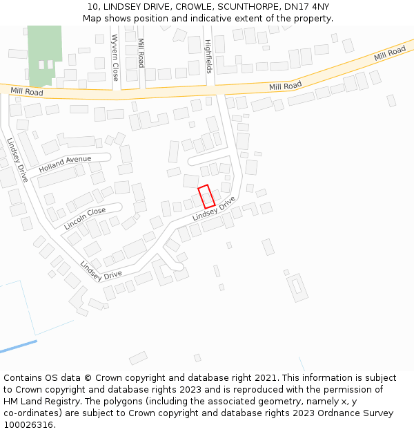 10, LINDSEY DRIVE, CROWLE, SCUNTHORPE, DN17 4NY: Location map and indicative extent of plot