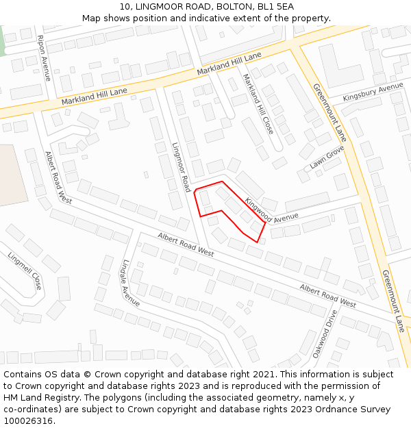 10, LINGMOOR ROAD, BOLTON, BL1 5EA: Location map and indicative extent of plot