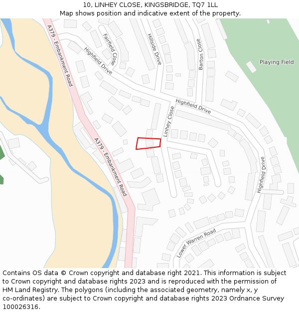 10, LINHEY CLOSE, KINGSBRIDGE, TQ7 1LL: Location map and indicative extent of plot