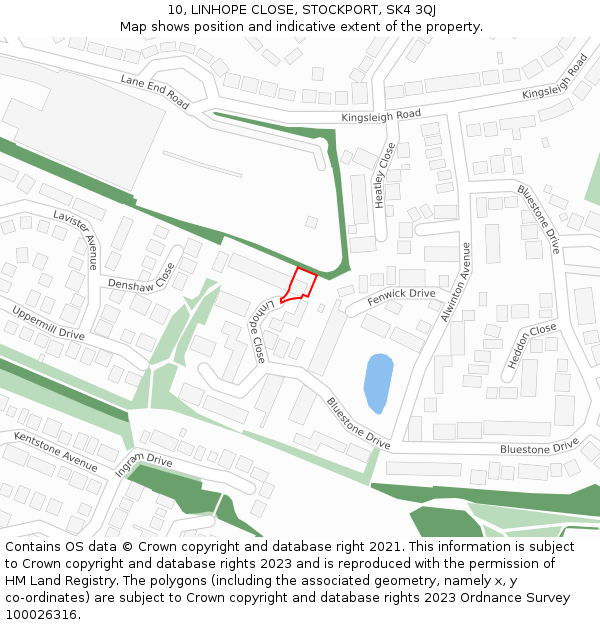 10, LINHOPE CLOSE, STOCKPORT, SK4 3QJ: Location map and indicative extent of plot