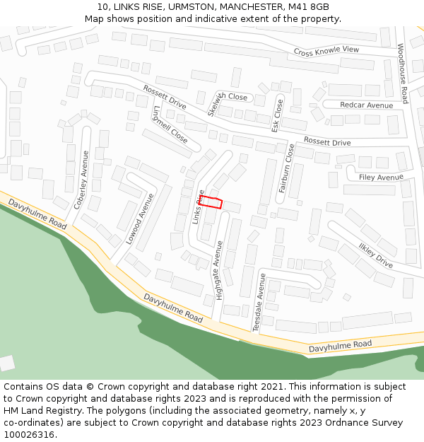 10, LINKS RISE, URMSTON, MANCHESTER, M41 8GB: Location map and indicative extent of plot