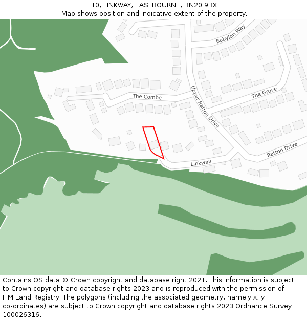 10, LINKWAY, EASTBOURNE, BN20 9BX: Location map and indicative extent of plot