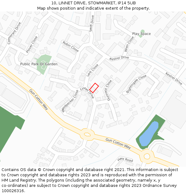10, LINNET DRIVE, STOWMARKET, IP14 5UB: Location map and indicative extent of plot