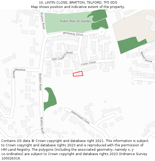 10, LINTIN CLOSE, BRATTON, TELFORD, TF5 0DS: Location map and indicative extent of plot