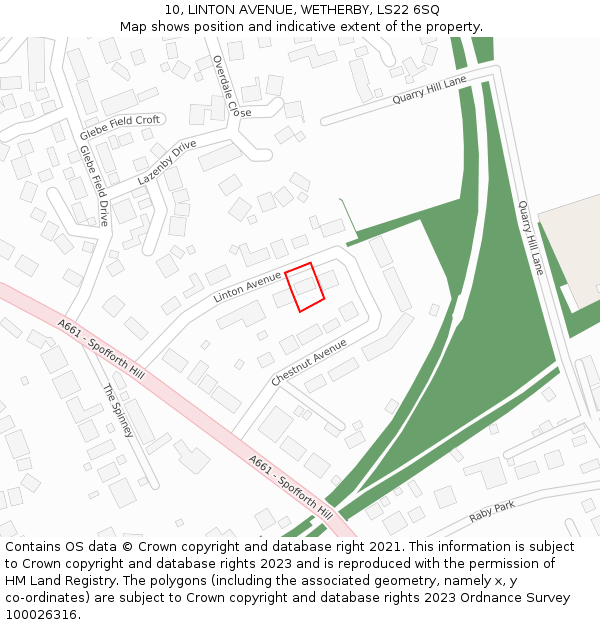 10, LINTON AVENUE, WETHERBY, LS22 6SQ: Location map and indicative extent of plot