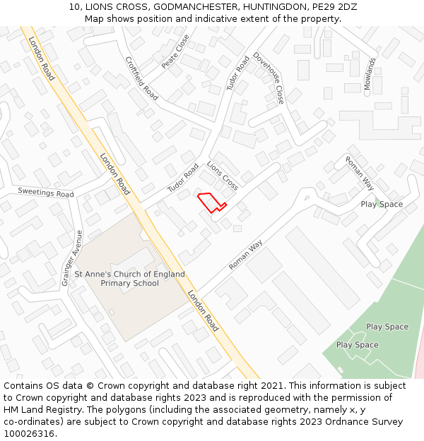 10, LIONS CROSS, GODMANCHESTER, HUNTINGDON, PE29 2DZ: Location map and indicative extent of plot