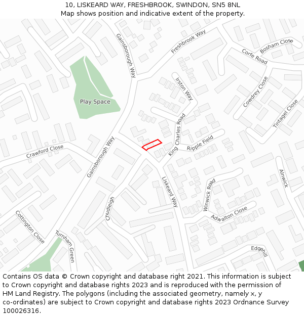 10, LISKEARD WAY, FRESHBROOK, SWINDON, SN5 8NL: Location map and indicative extent of plot