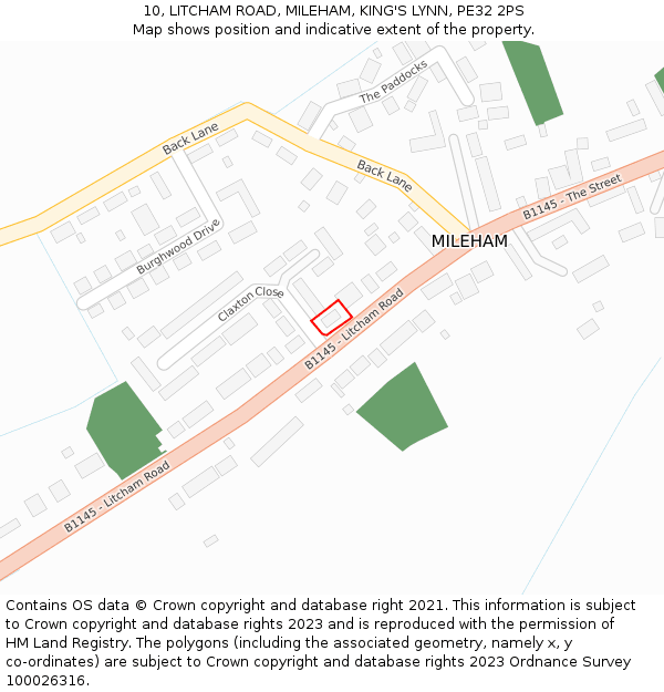 10, LITCHAM ROAD, MILEHAM, KING'S LYNN, PE32 2PS: Location map and indicative extent of plot