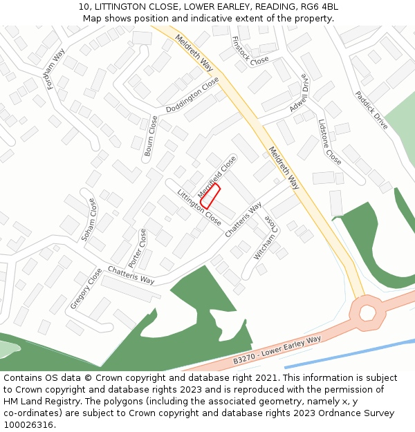 10, LITTINGTON CLOSE, LOWER EARLEY, READING, RG6 4BL: Location map and indicative extent of plot