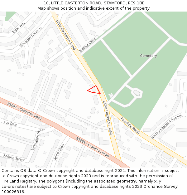 10, LITTLE CASTERTON ROAD, STAMFORD, PE9 1BE: Location map and indicative extent of plot