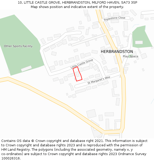 10, LITTLE CASTLE GROVE, HERBRANDSTON, MILFORD HAVEN, SA73 3SP: Location map and indicative extent of plot