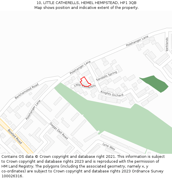 10, LITTLE CATHERELLS, HEMEL HEMPSTEAD, HP1 3QB: Location map and indicative extent of plot