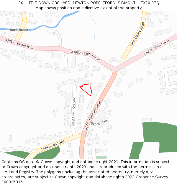 10, LITTLE DOWN ORCHARD, NEWTON POPPLEFORD, SIDMOUTH, EX10 0BQ: Location map and indicative extent of plot