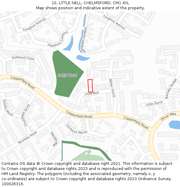 10, LITTLE NELL, CHELMSFORD, CM1 4YL: Location map and indicative extent of plot