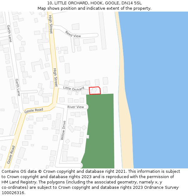 10, LITTLE ORCHARD, HOOK, GOOLE, DN14 5SL: Location map and indicative extent of plot