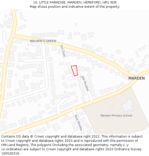 10, LITTLE PARADISE, MARDEN, HEREFORD, HR1 3DR: Location map and indicative extent of plot