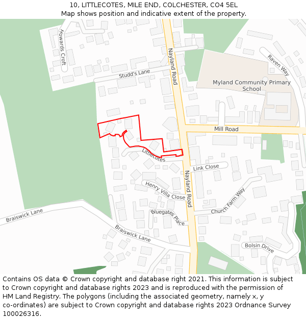 10, LITTLECOTES, MILE END, COLCHESTER, CO4 5EL: Location map and indicative extent of plot