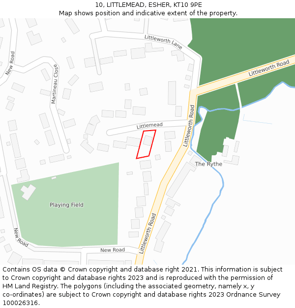 10, LITTLEMEAD, ESHER, KT10 9PE: Location map and indicative extent of plot