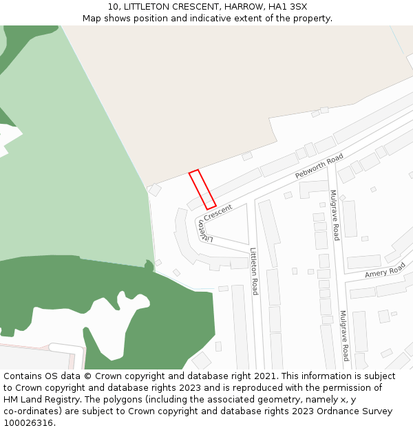 10, LITTLETON CRESCENT, HARROW, HA1 3SX: Location map and indicative extent of plot