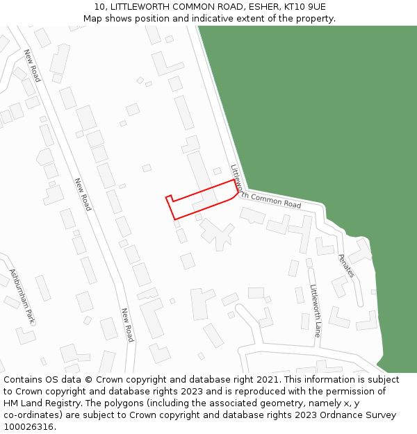 10, LITTLEWORTH COMMON ROAD, ESHER, KT10 9UE: Location map and indicative extent of plot