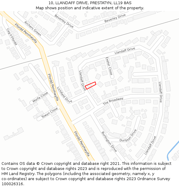 10, LLANDAFF DRIVE, PRESTATYN, LL19 8AS: Location map and indicative extent of plot