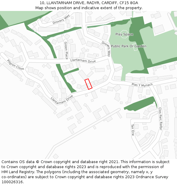 10, LLANTARNAM DRIVE, RADYR, CARDIFF, CF15 8GA: Location map and indicative extent of plot