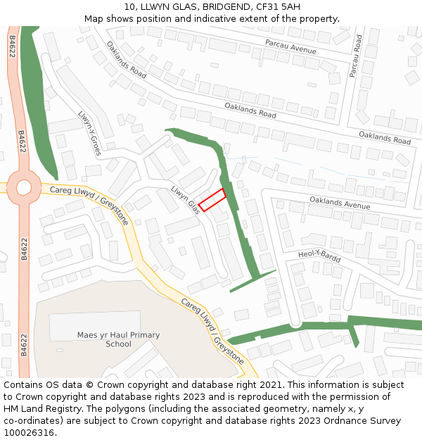 10, LLWYN GLAS, BRIDGEND, CF31 5AH: Location map and indicative extent of plot