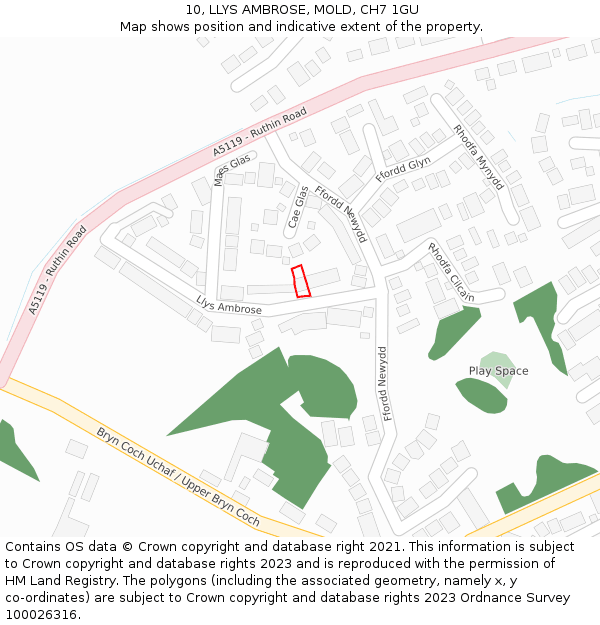 10, LLYS AMBROSE, MOLD, CH7 1GU: Location map and indicative extent of plot