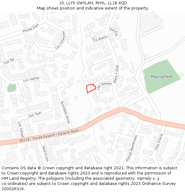 10, LLYS GWYLAN, RHYL, LL18 4QD: Location map and indicative extent of plot