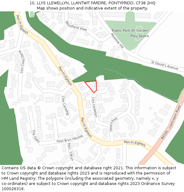 10, LLYS LLEWELLYN, LLANTWIT FARDRE, PONTYPRIDD, CF38 2HQ: Location map and indicative extent of plot