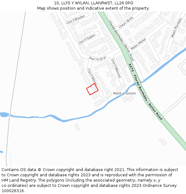 10, LLYS Y WYLAN, LLANRWST, LL26 0PG: Location map and indicative extent of plot
