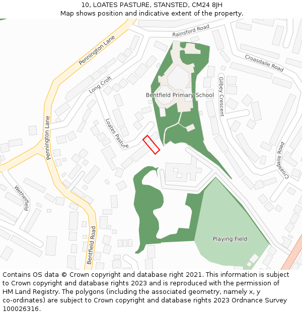 10, LOATES PASTURE, STANSTED, CM24 8JH: Location map and indicative extent of plot