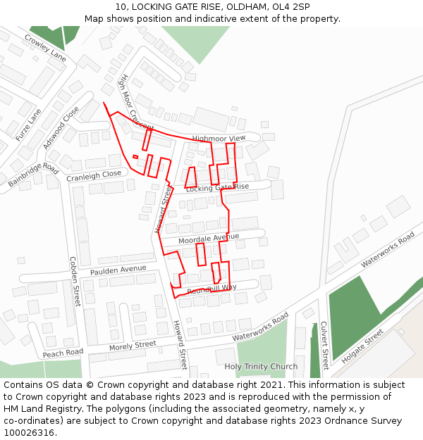 10, LOCKING GATE RISE, OLDHAM, OL4 2SP: Location map and indicative extent of plot