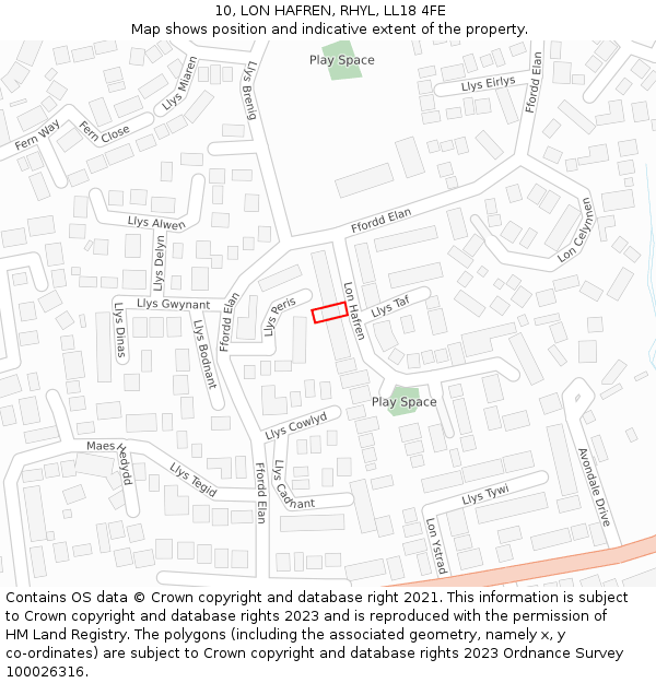 10, LON HAFREN, RHYL, LL18 4FE: Location map and indicative extent of plot