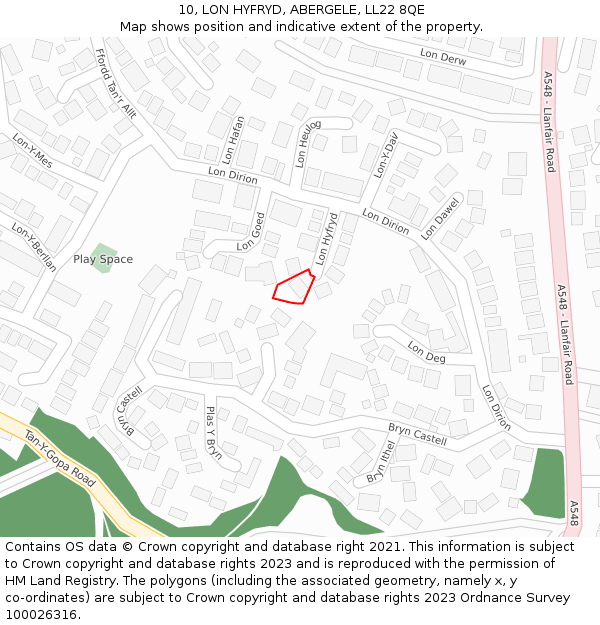 10, LON HYFRYD, ABERGELE, LL22 8QE: Location map and indicative extent of plot