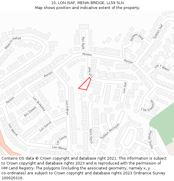 10, LON ISAF, MENAI BRIDGE, LL59 5LN: Location map and indicative extent of plot