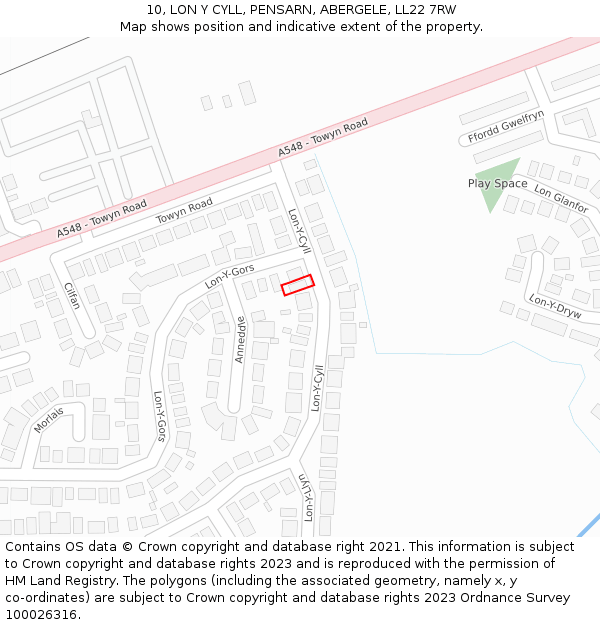 10, LON Y CYLL, PENSARN, ABERGELE, LL22 7RW: Location map and indicative extent of plot