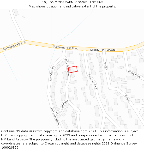 10, LON Y DDERWEN, CONWY, LL32 8AR: Location map and indicative extent of plot