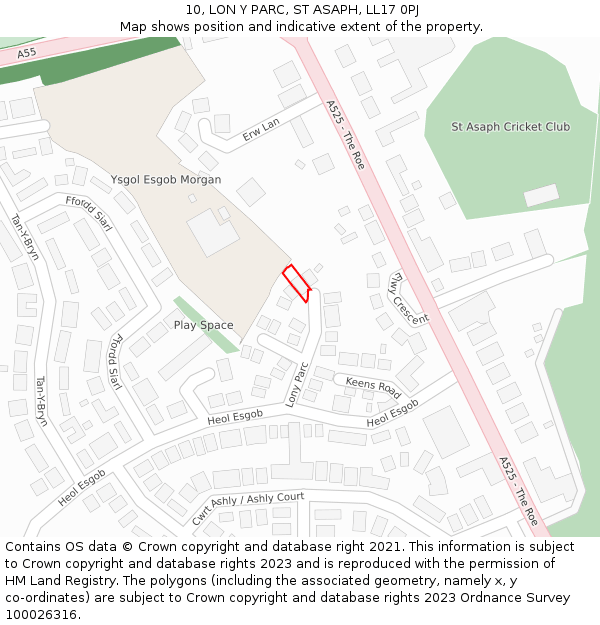 10, LON Y PARC, ST ASAPH, LL17 0PJ: Location map and indicative extent of plot