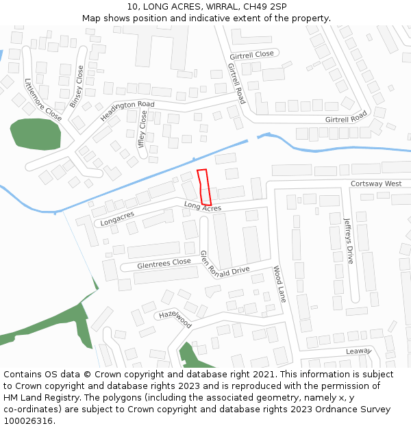 10, LONG ACRES, WIRRAL, CH49 2SP: Location map and indicative extent of plot