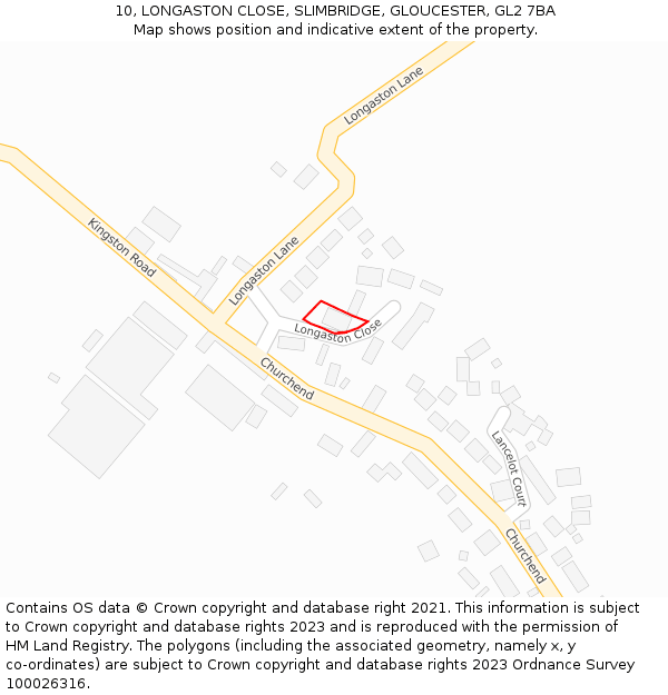 10, LONGASTON CLOSE, SLIMBRIDGE, GLOUCESTER, GL2 7BA: Location map and indicative extent of plot