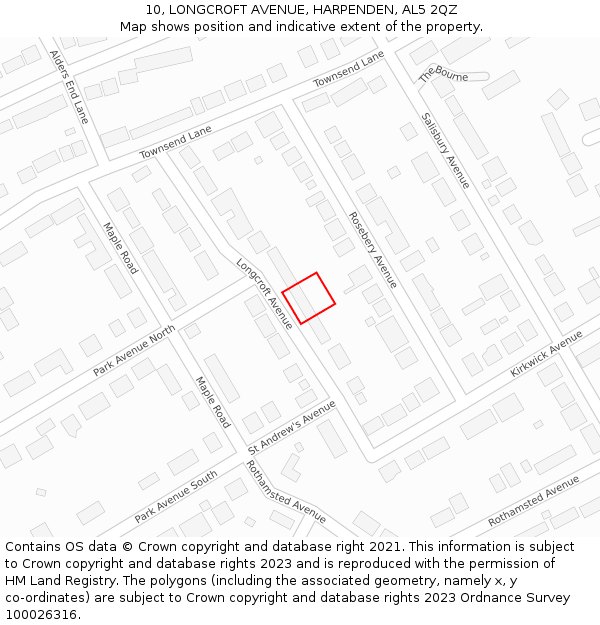 10, LONGCROFT AVENUE, HARPENDEN, AL5 2QZ: Location map and indicative extent of plot