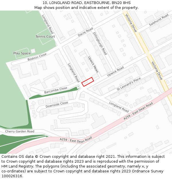 10, LONGLAND ROAD, EASTBOURNE, BN20 8HS: Location map and indicative extent of plot