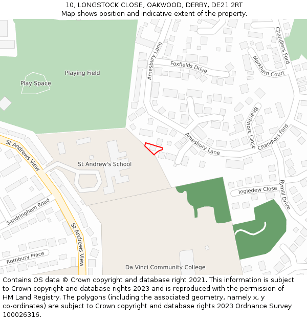 10, LONGSTOCK CLOSE, OAKWOOD, DERBY, DE21 2RT: Location map and indicative extent of plot
