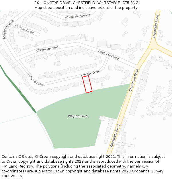 10, LONGTYE DRIVE, CHESTFIELD, WHITSTABLE, CT5 3NG: Location map and indicative extent of plot